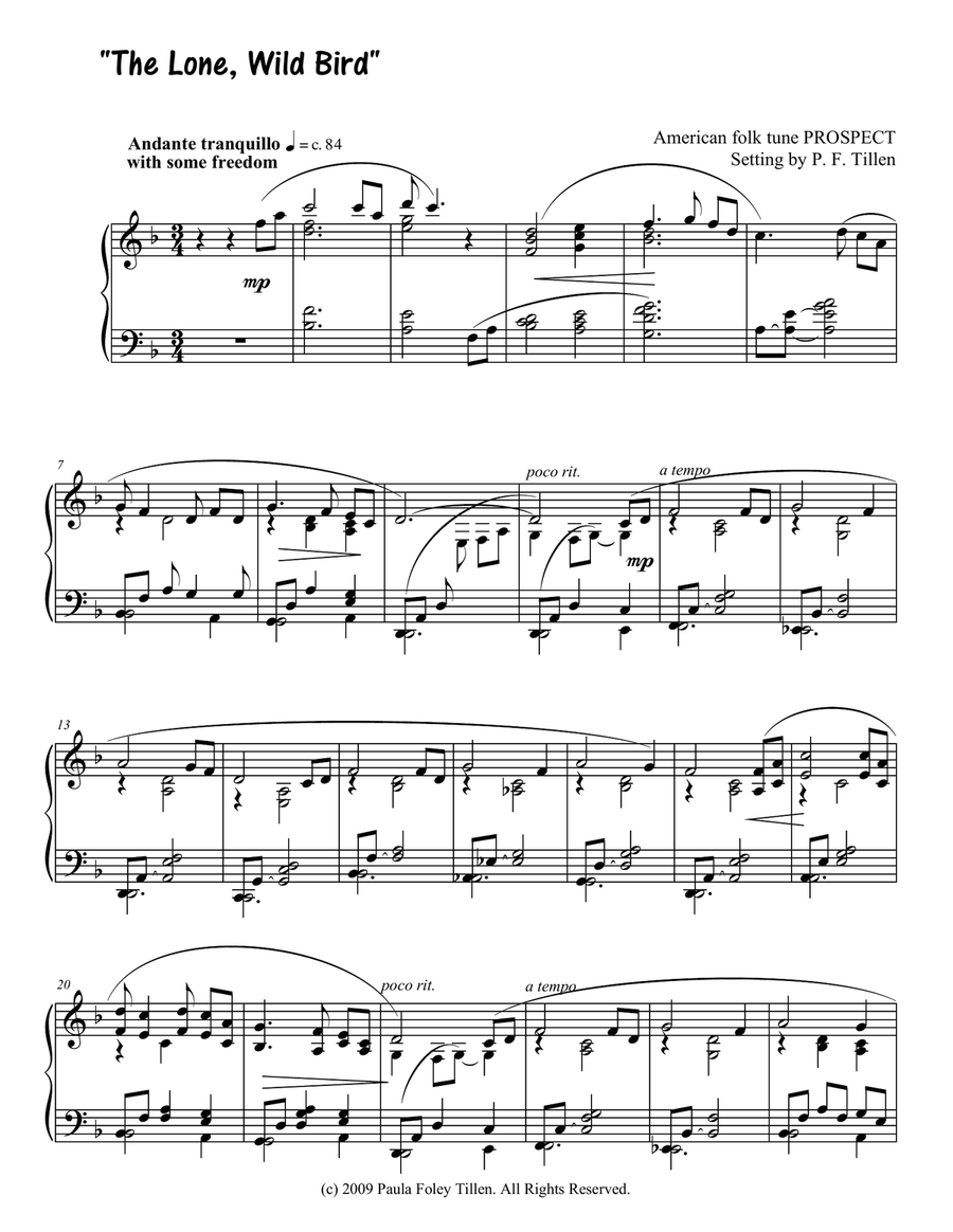 The Lone Wild Bird Piano Solo scores gallery preview page 1