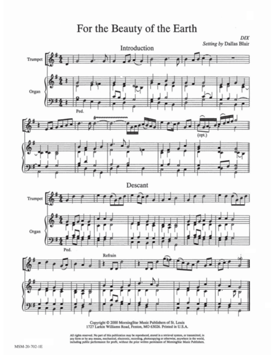 For the Beauty of the Earth Trumpet scores gallery preview page 1
