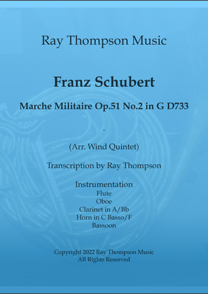 Book cover for Schubert: Marche Militaire Op.51 No.2 in G, D733 - wind quintet