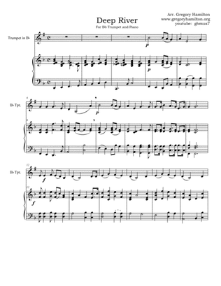 Deep River, arranged for Bb Trumpet and Piano