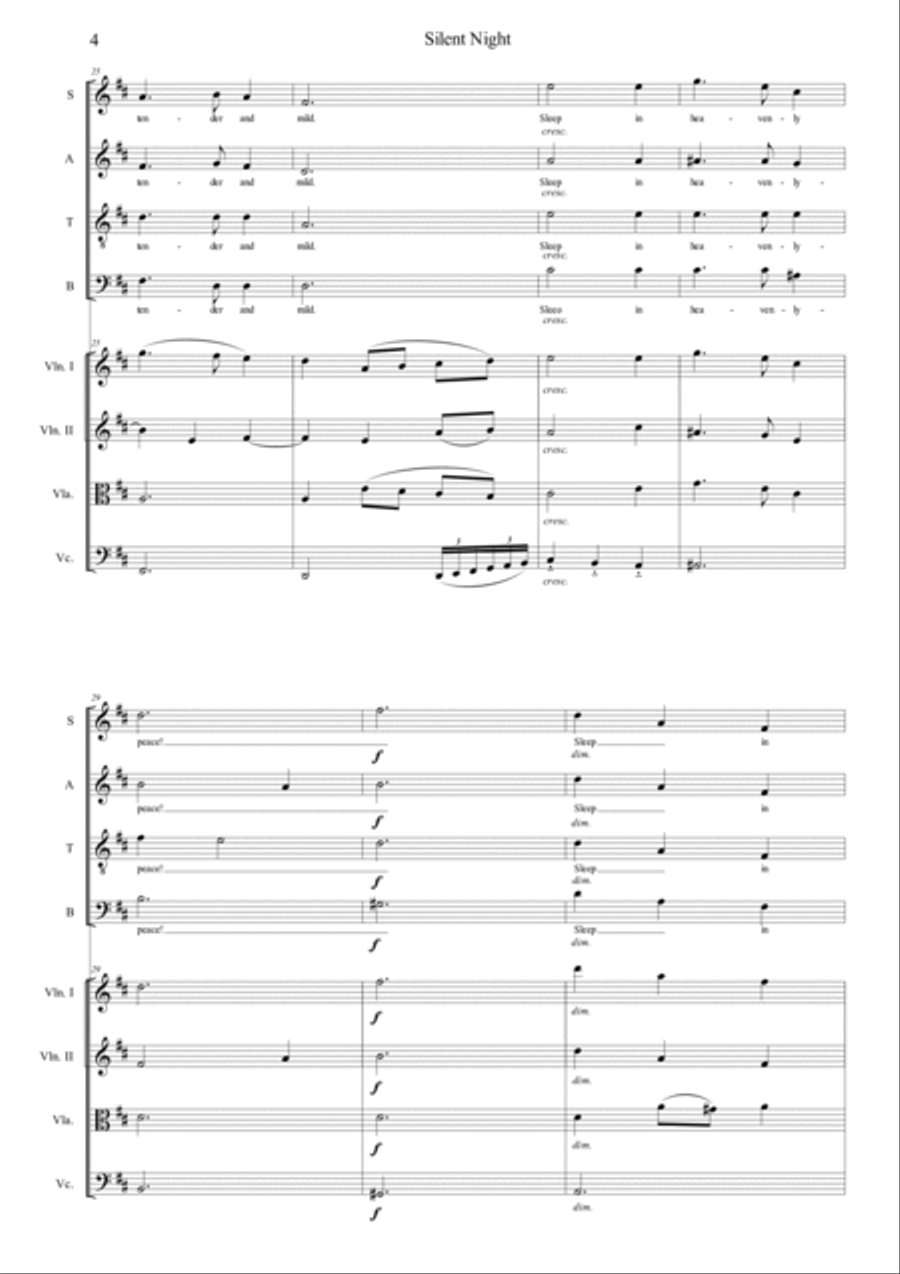 Silent Night (For Choir with String Quartet accompaniment) 4-Part scores gallery preview page 4