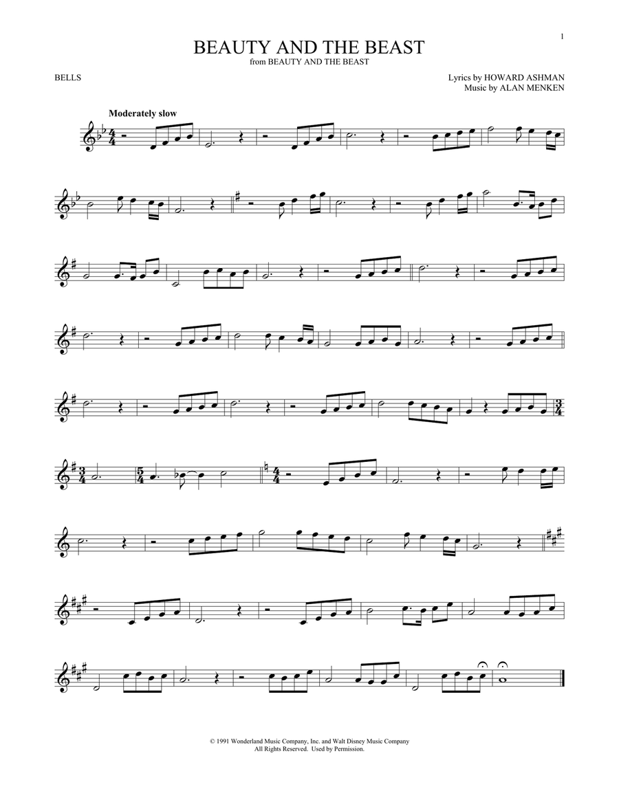 Beauty And The Beast Beauty And The Beast Glockenspiel scores gallery preview page 1