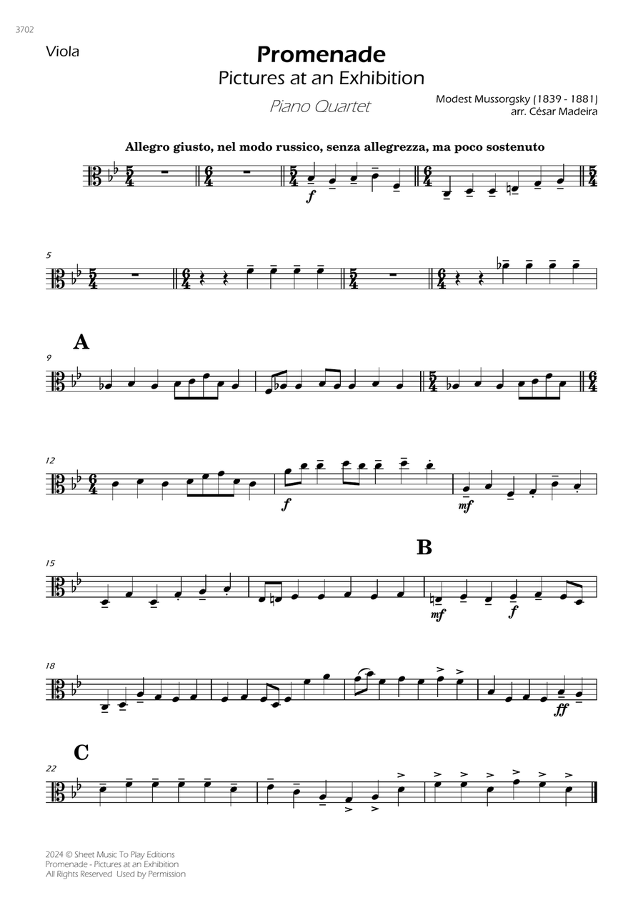Pictures at an Exhibition - Promenade - Piano Quartet (Individual Parts) Piano Quartet scores gallery preview page 2