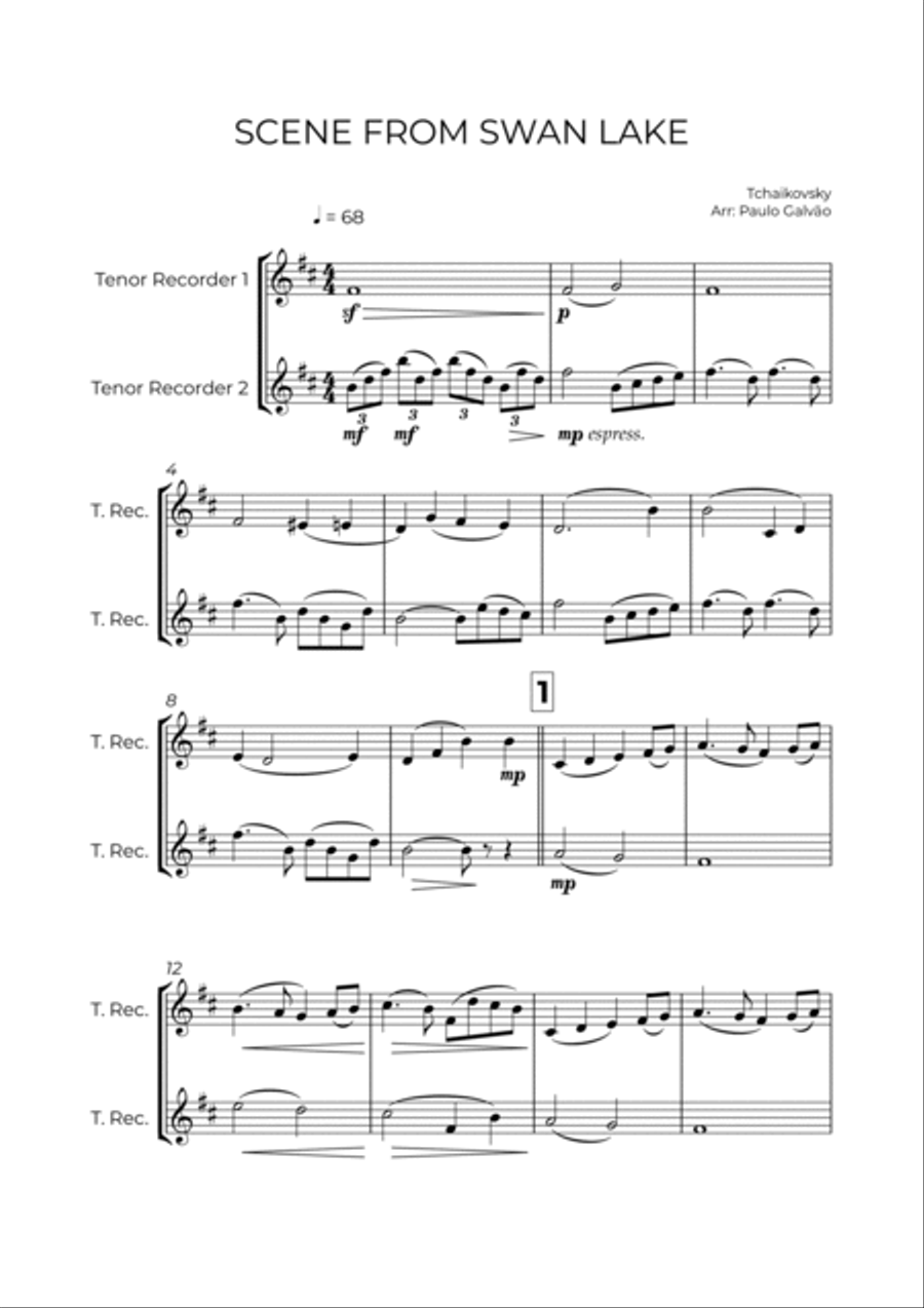 SCENE FROM SWAN LAKE - TCHAIKOVSKY – TENOR RECORDER DUO Woodwind Duet scores gallery preview page 2