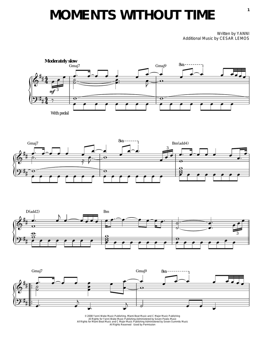 Moments Without Time Piano, Vocal, Guitar scores gallery preview page 1