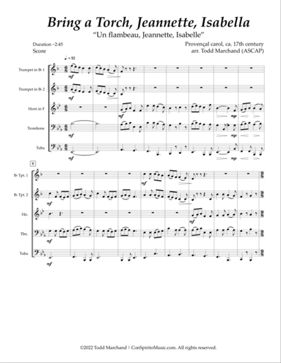 Bring a Torch, Jeannette, Isabella — brass quintet Brass Quintet scores gallery preview page 3