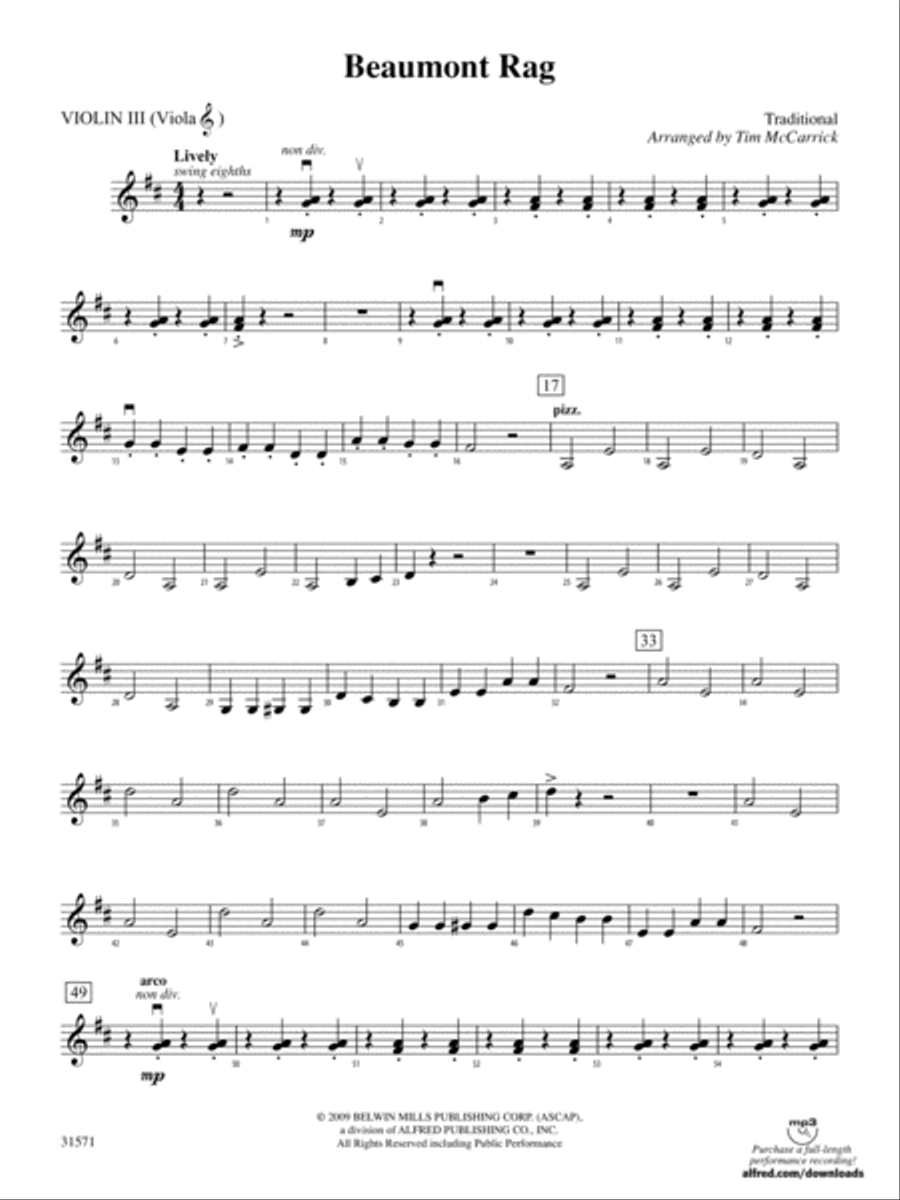 Beaumont Rag: 3rd Violin (Viola [TC]) String Orchestra scores gallery preview page 1