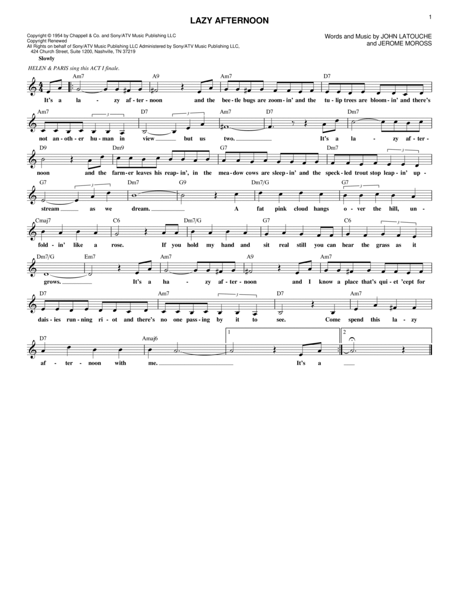 Lazy Afternoon Voice scores gallery preview page 1