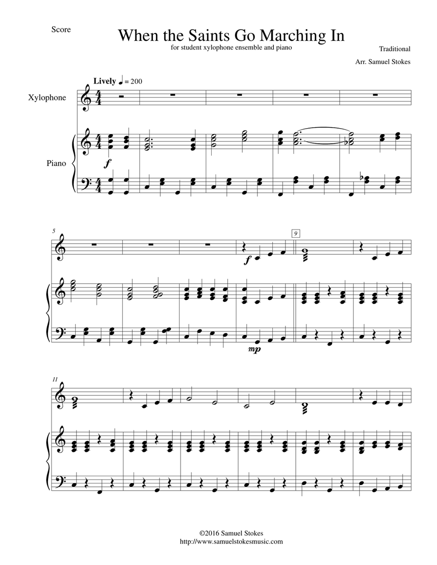 When the Saints Go Marching In for xylophone ensemble and piano