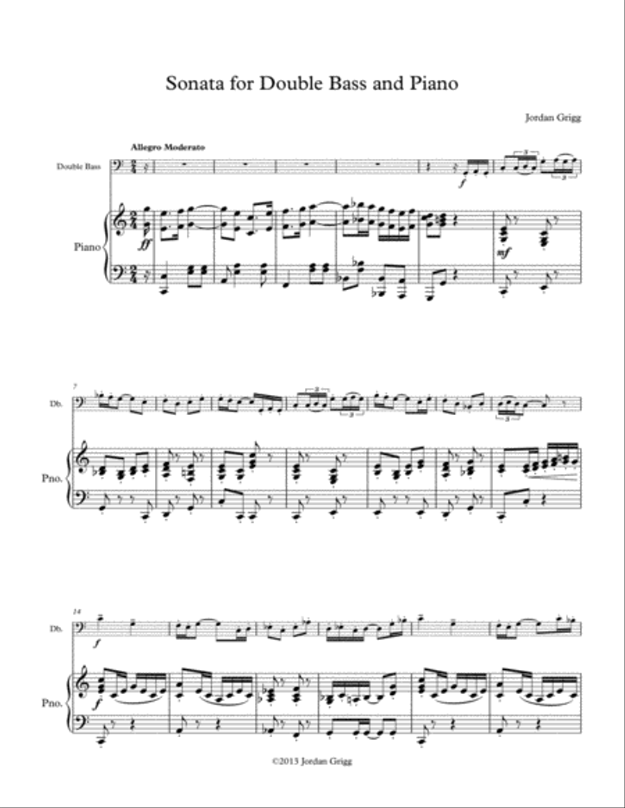 Sonata for Double Bass and Piano Double Bass scores gallery preview page 1