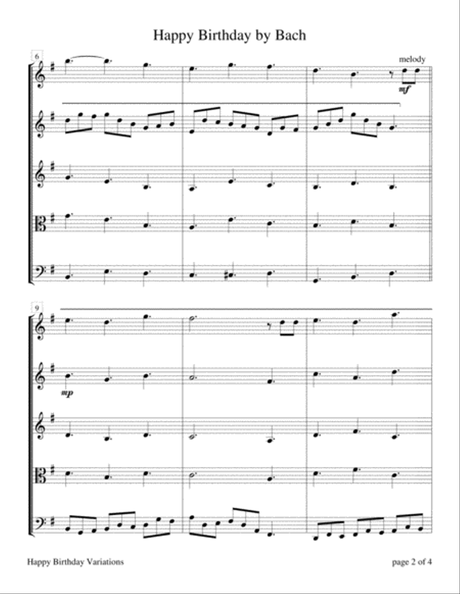 Happy Birthday Variations by the Great Composers for String Quartet String Quartet scores gallery preview page 4