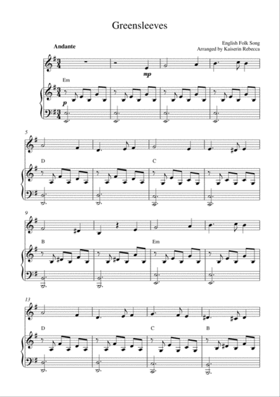 Greensleeves Greensleeves Violin Solo scores gallery preview page 1