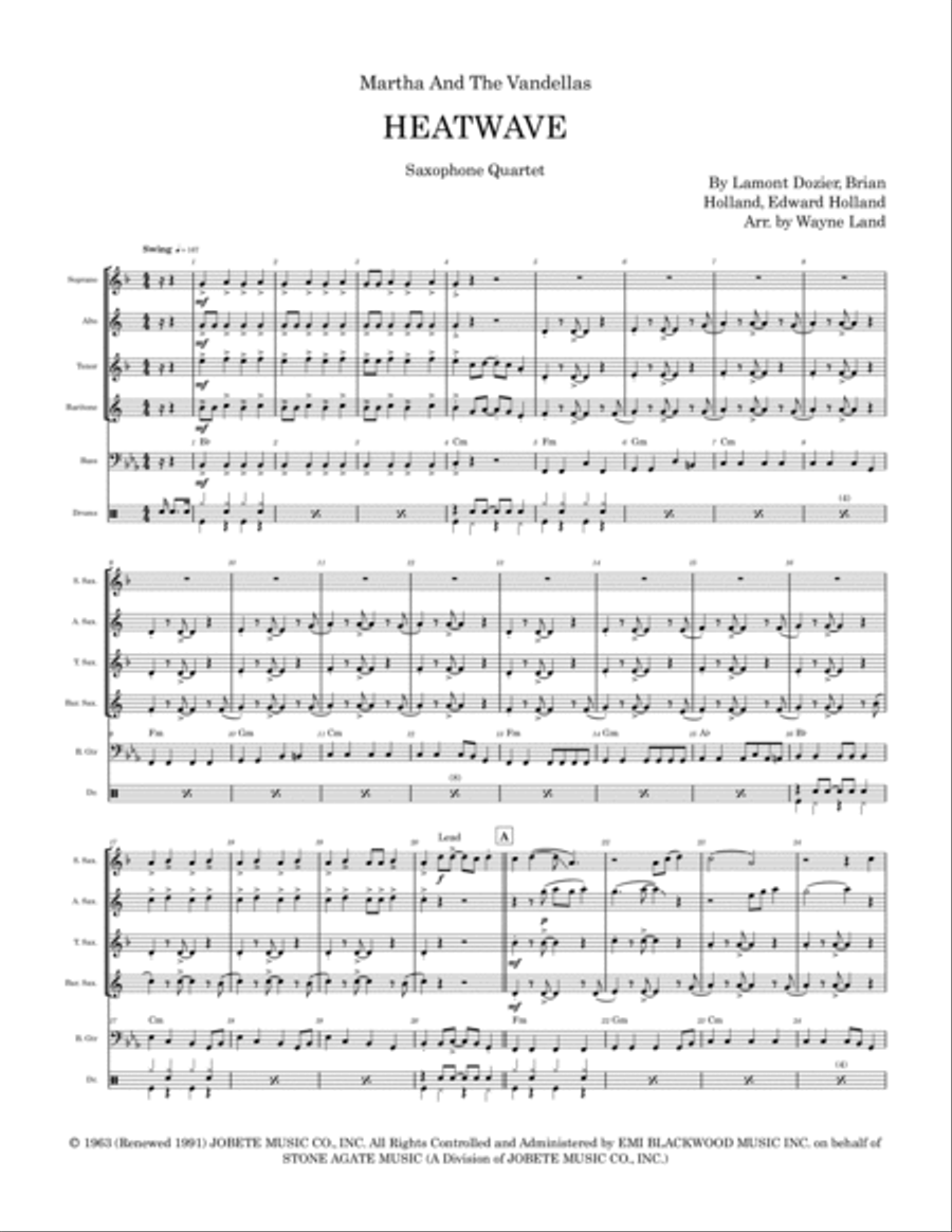 Heatwave (love Is Like A Heatwave) Saxophone Quartet scores gallery preview page 2