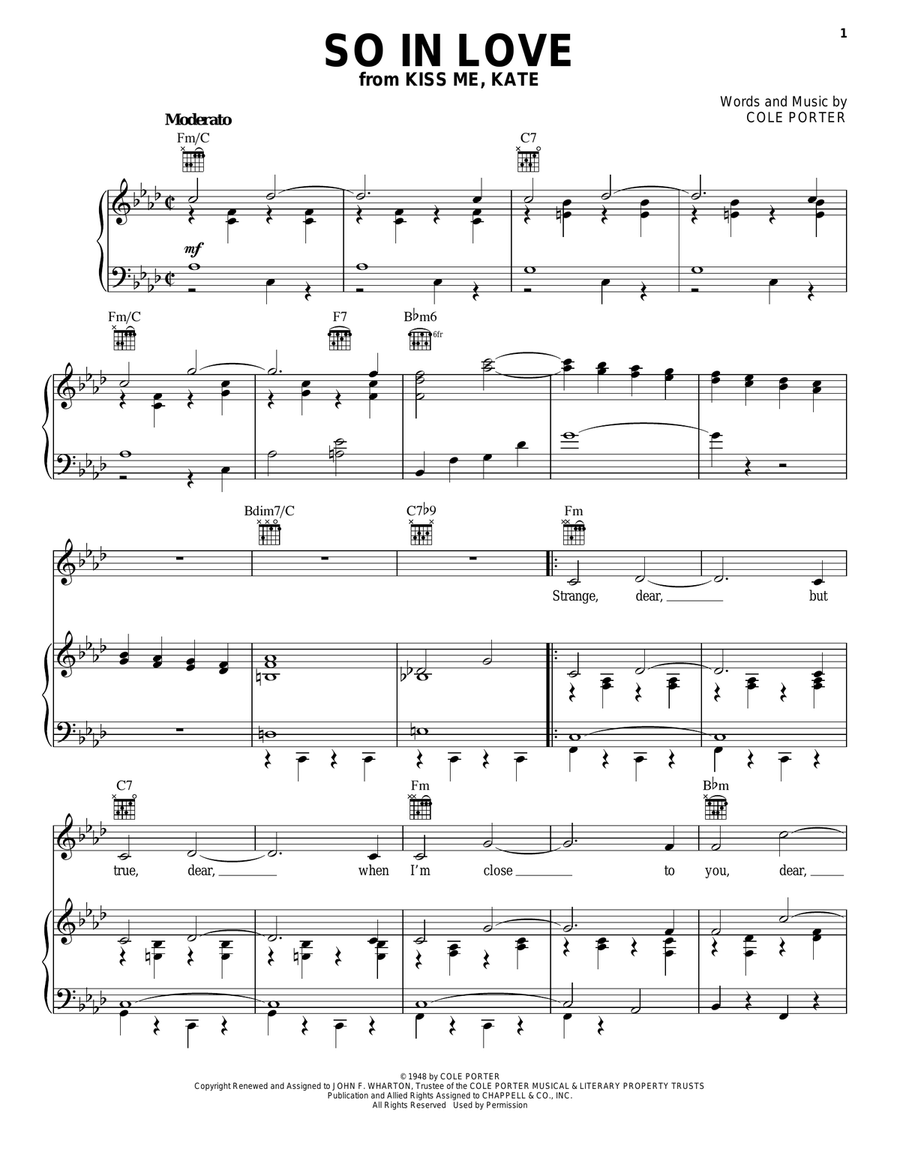 So In Love (from Kiss Me, Kate) Piano, Vocal, Guitar scores gallery preview page 1