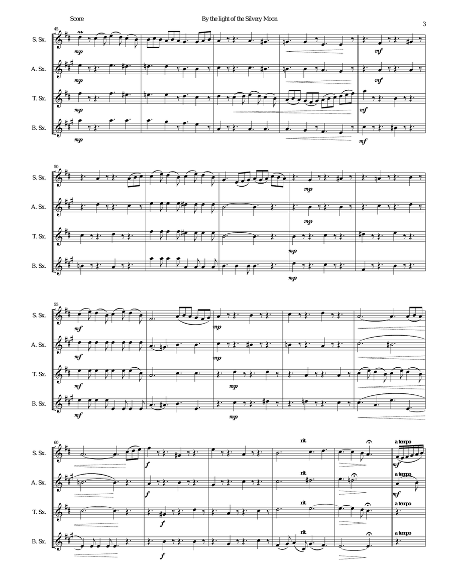 By the light of the silvery moon for saxophone quartet Saxophone Quartet scores gallery preview page 3