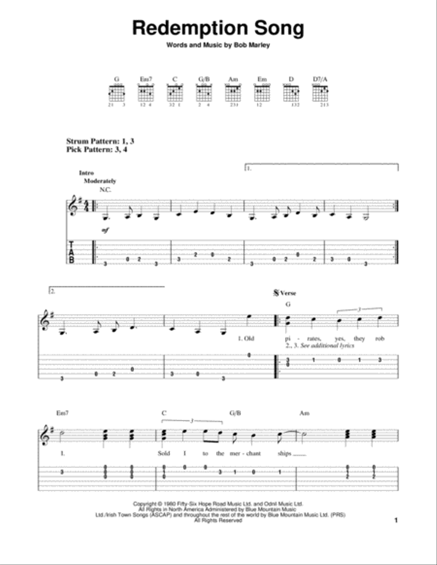 Redemption Song Acoustic Guitar scores gallery preview page 1