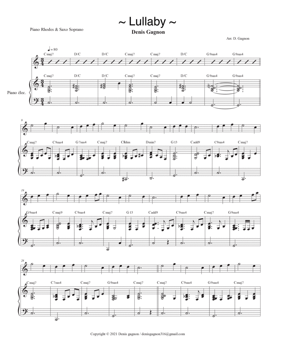 Lullaby Soprano Saxophone scores gallery preview page 1