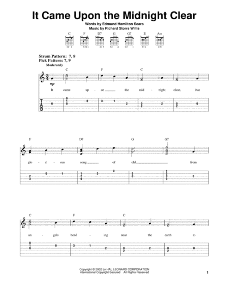 It Came Upon The Midnight Clear Easy Guitar scores gallery preview page 1