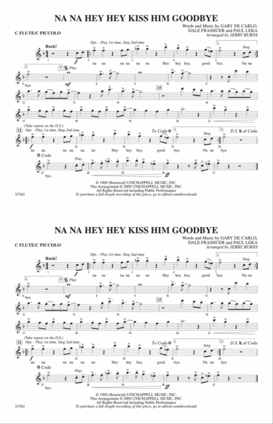 Na Na Hey Hey Kiss Him Goodbye: Flute Marching Band scores gallery preview page 1
