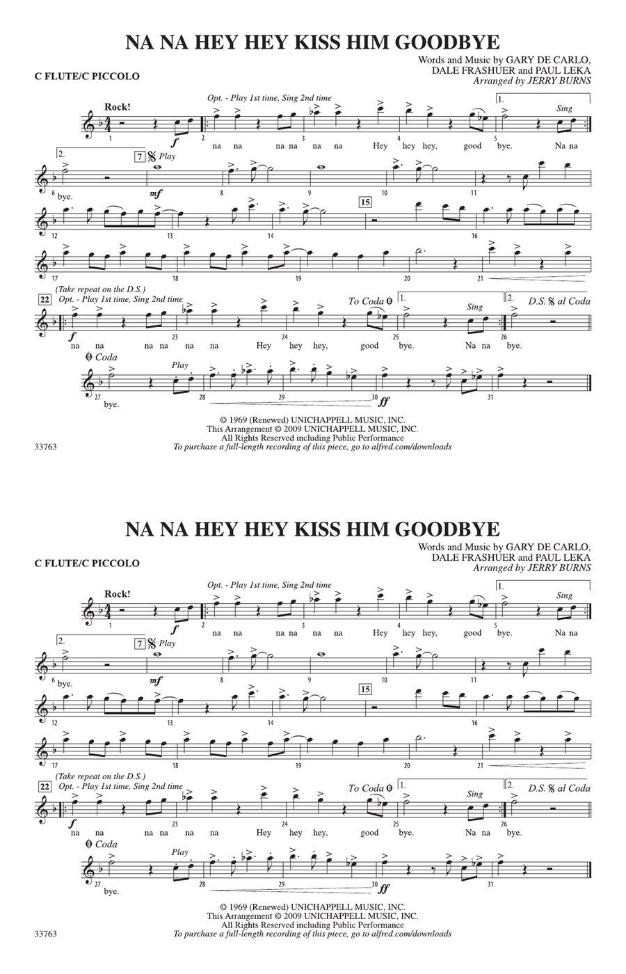 Na Na Hey Hey Kiss Him Goodbye: Flute