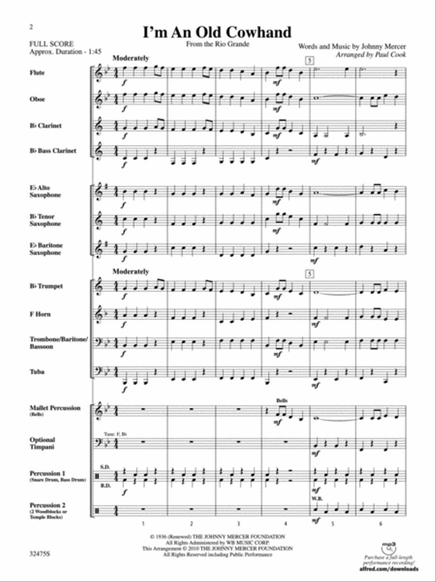 I'm an Old Cowhand (from the Rio Grande) Concert Band scores gallery preview page 2