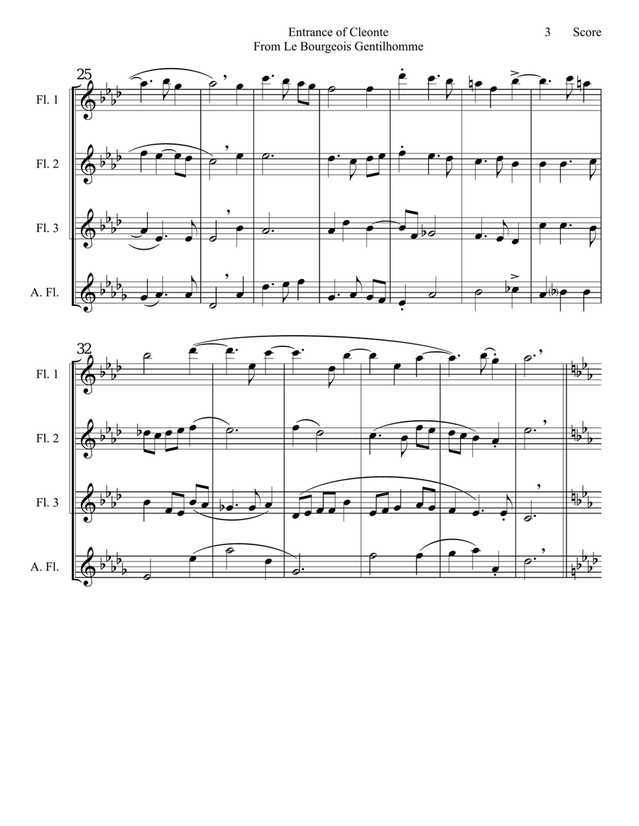 Entrance of Cleonte set for flute quartet Flute Quartet scores gallery preview page 4