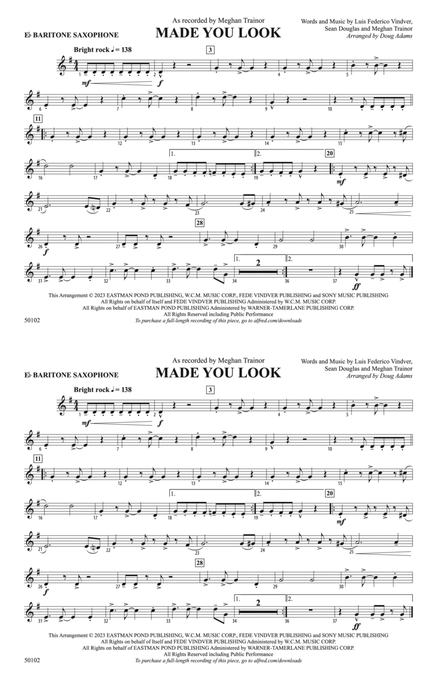 Made You Look: E-flat Baritone Saxophone Marching Band scores gallery preview page 1
