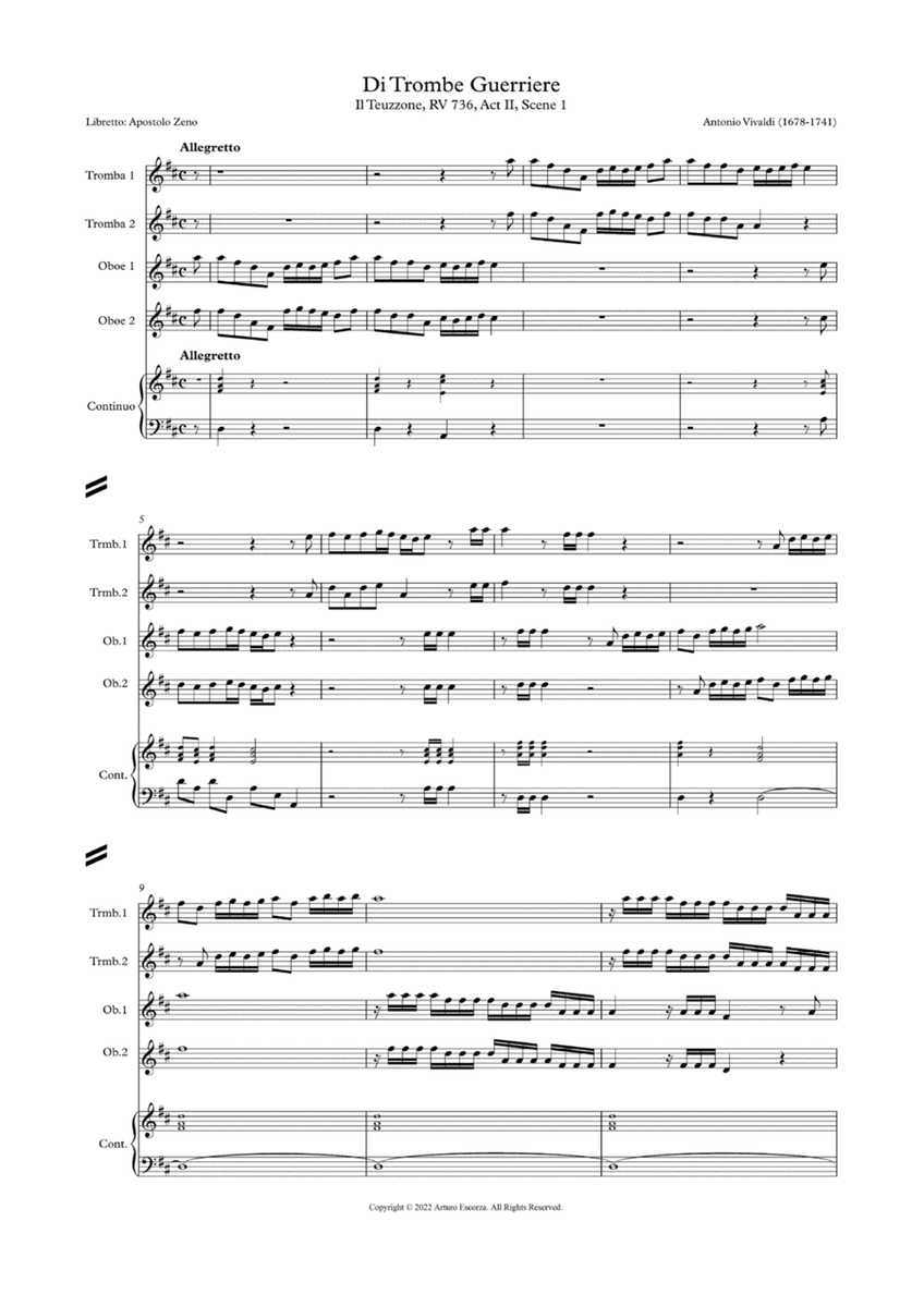 "Di Trombe Guerriere" from "Il Teuzzone" RV 736 - Score Only