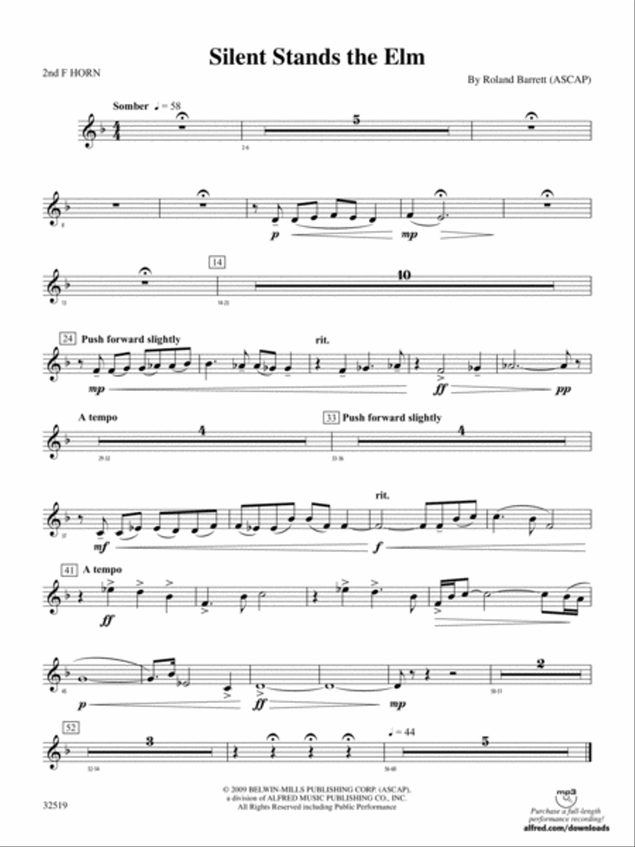 Silent Stands the Elm: 2nd F Horn Concert Band scores gallery preview page 1