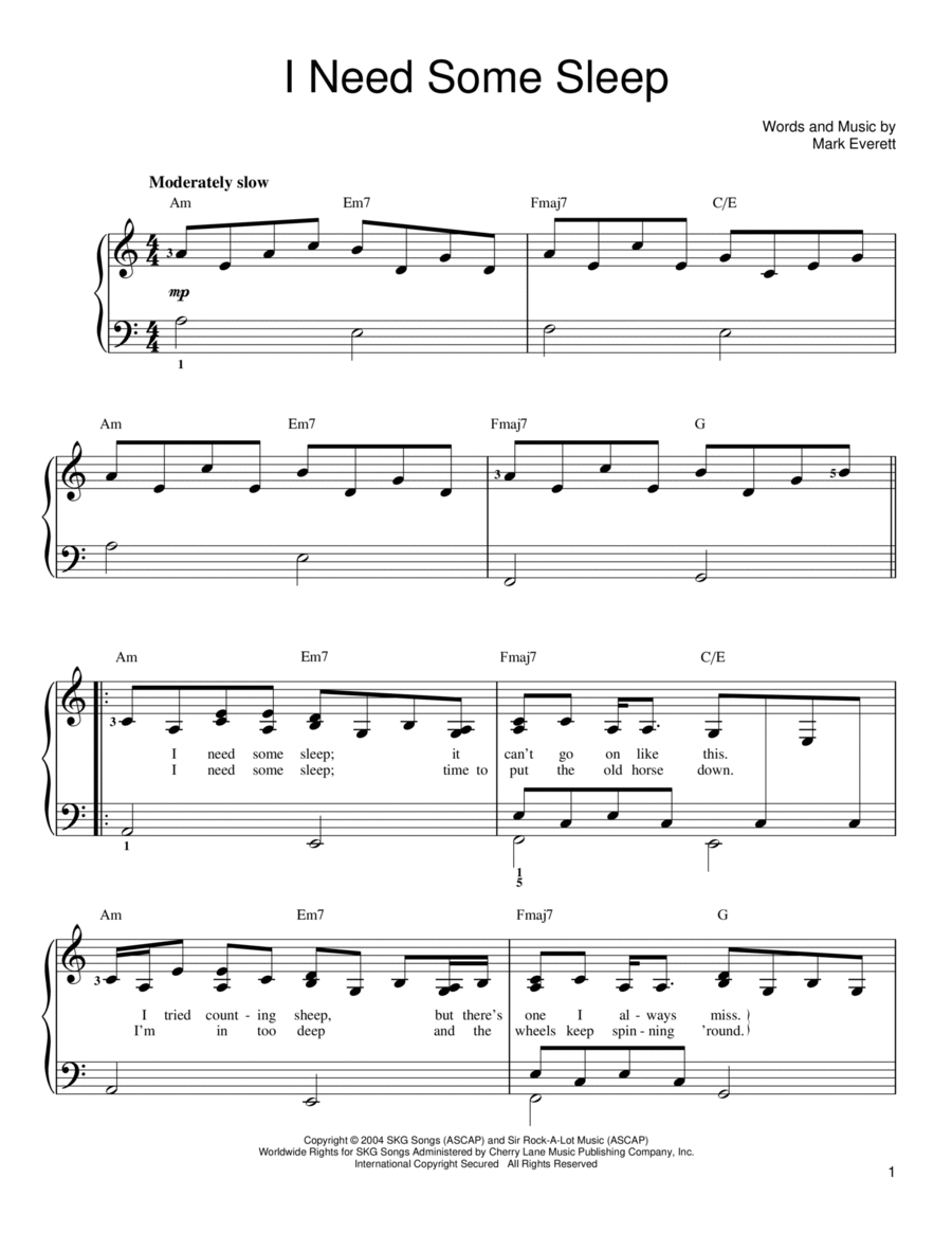 I Need Some Sleep Easy Piano scores gallery preview page 1