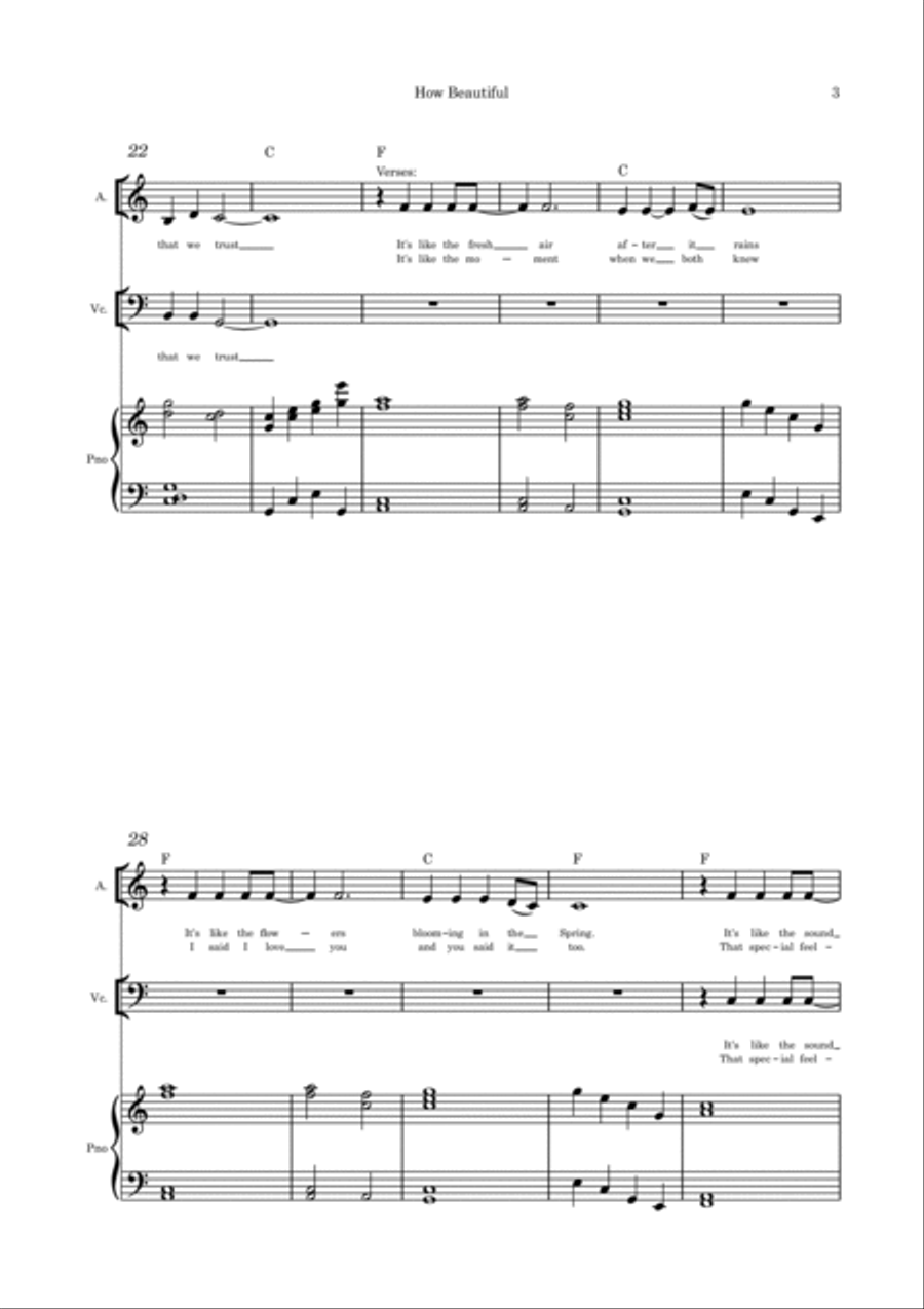 How Beautiful (Is the Love Between the Two of Us) - Alto solo, cello and piano Piano, Vocal, Guitar scores gallery preview page 3
