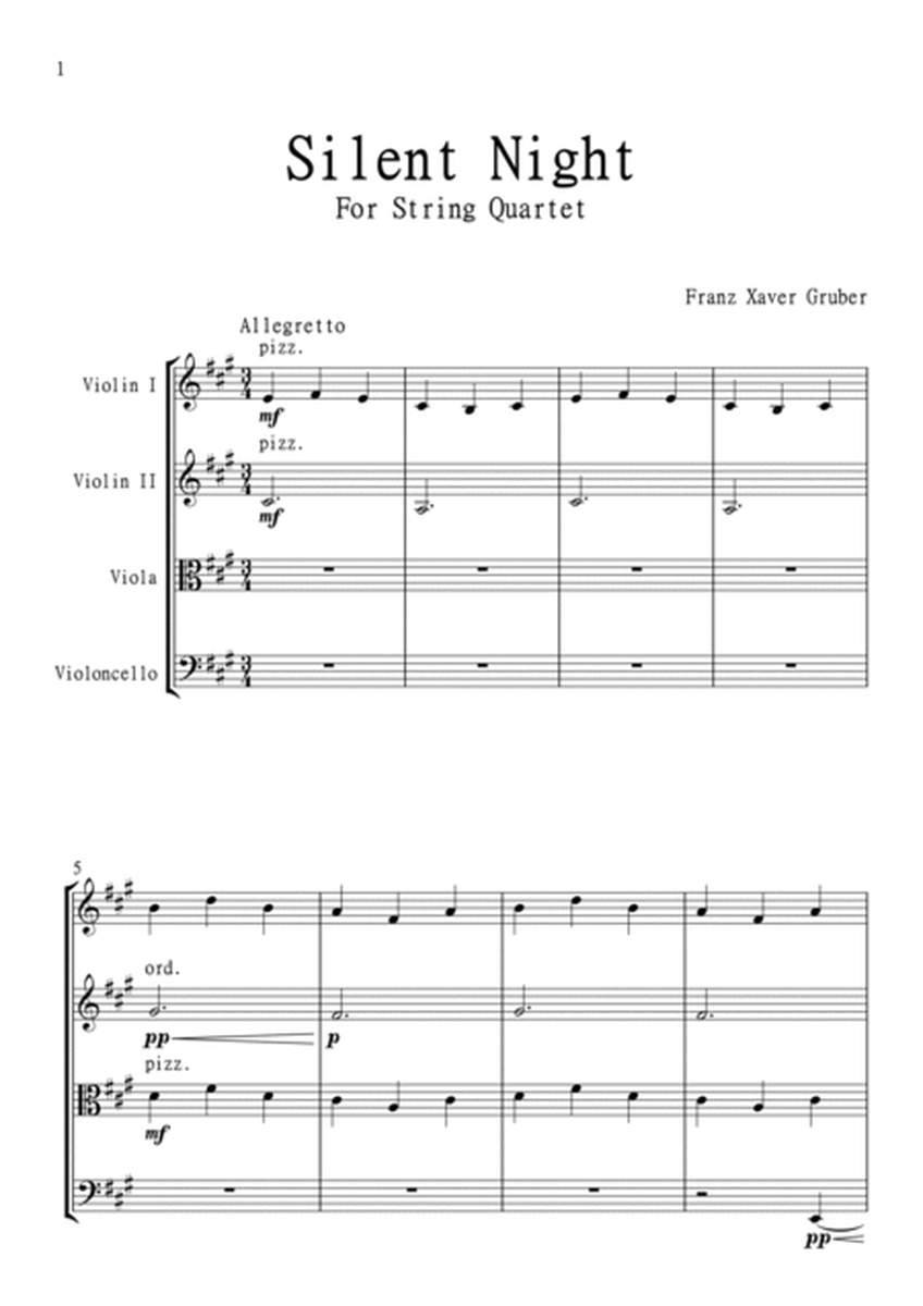Silent Night for String Quartet in A. Early Intermediate. image number null