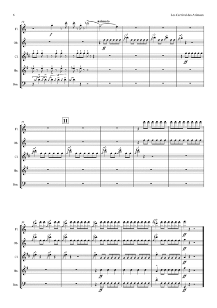 Saint-Saëns: Le Carnaval des Animaux (The Carnival of the Animals (A Selection) - wind quintet Woodwind Quintet scores gallery preview page 6