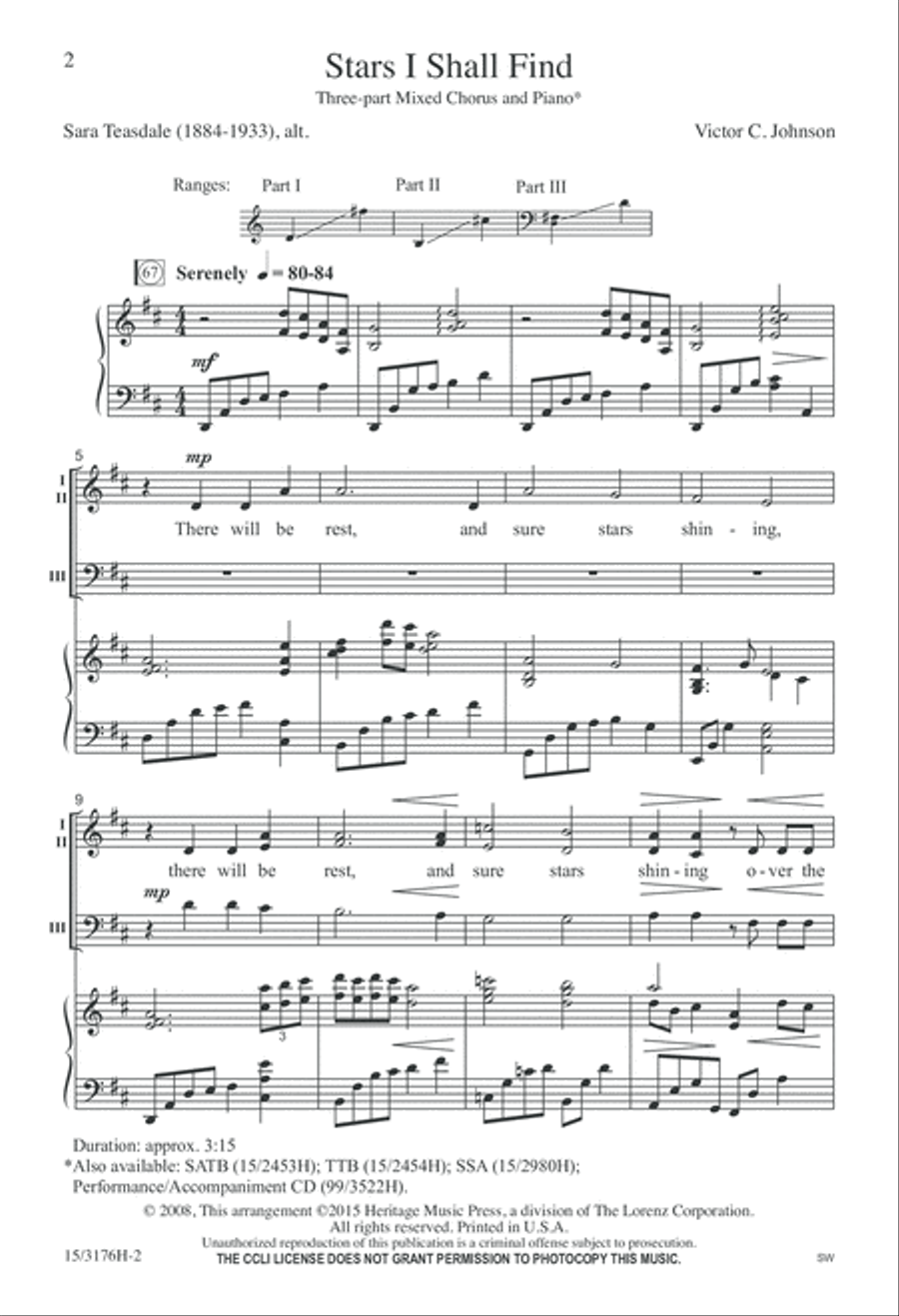 Stars I Shall Find 3-Part scores gallery preview page 2
