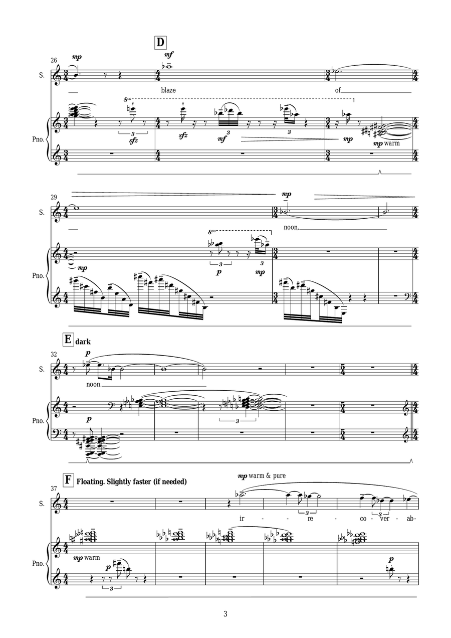 Blaze of Noon (for soprano and piano) Piano, Vocal scores gallery preview page 3