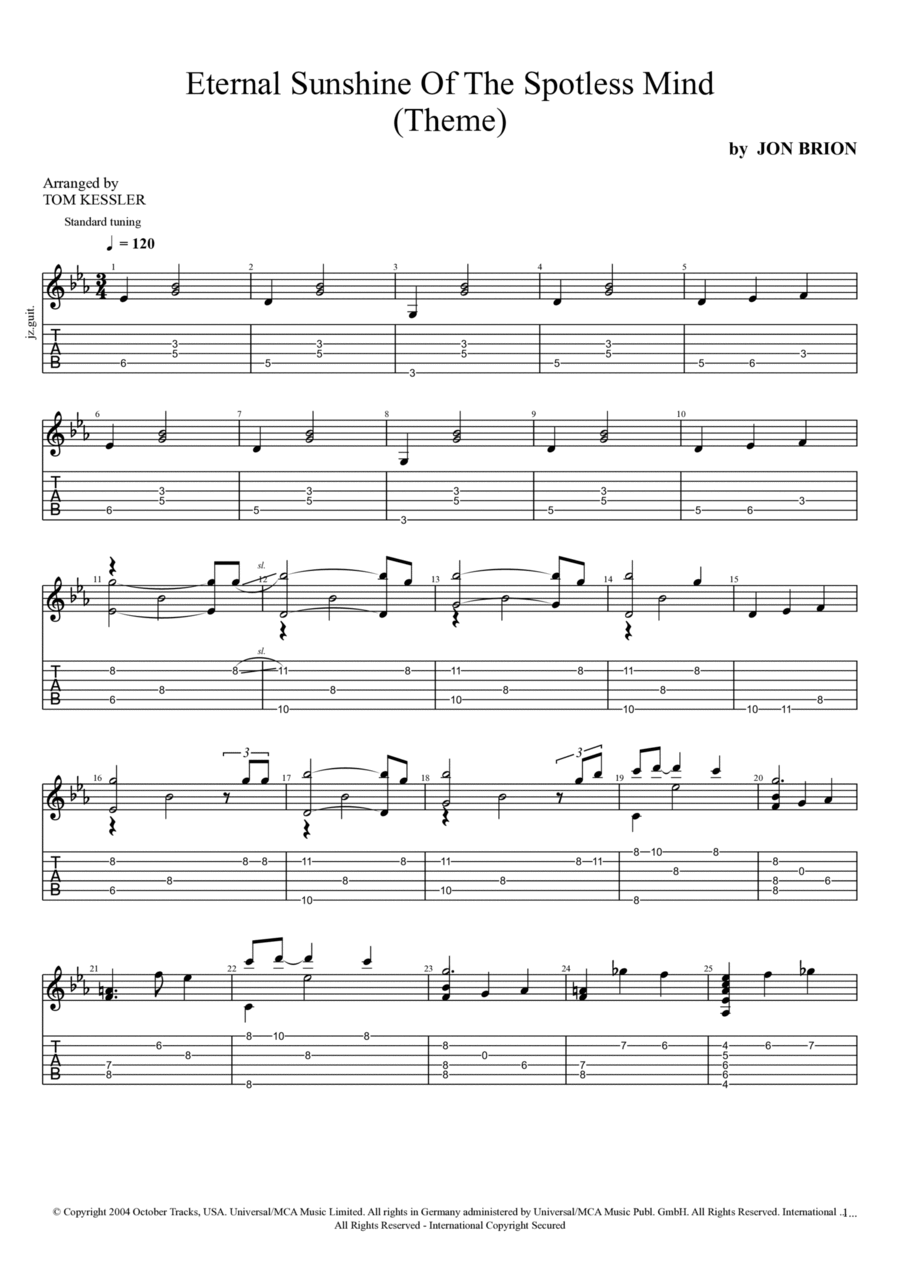 Eternal Sunshine Of The Spotless Mind (Theme) Electric Guitar scores gallery preview page 1