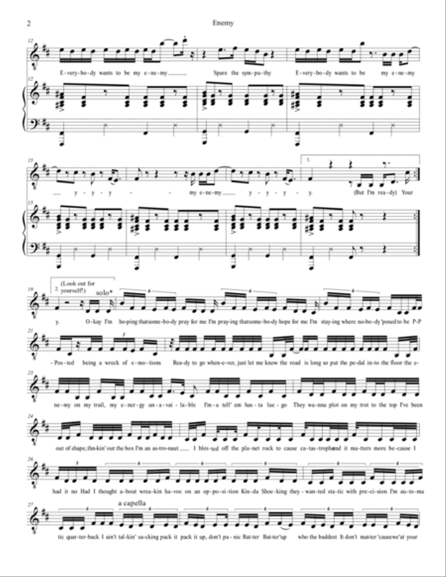 Enemy Piano, Vocal, Guitar scores gallery preview page 2