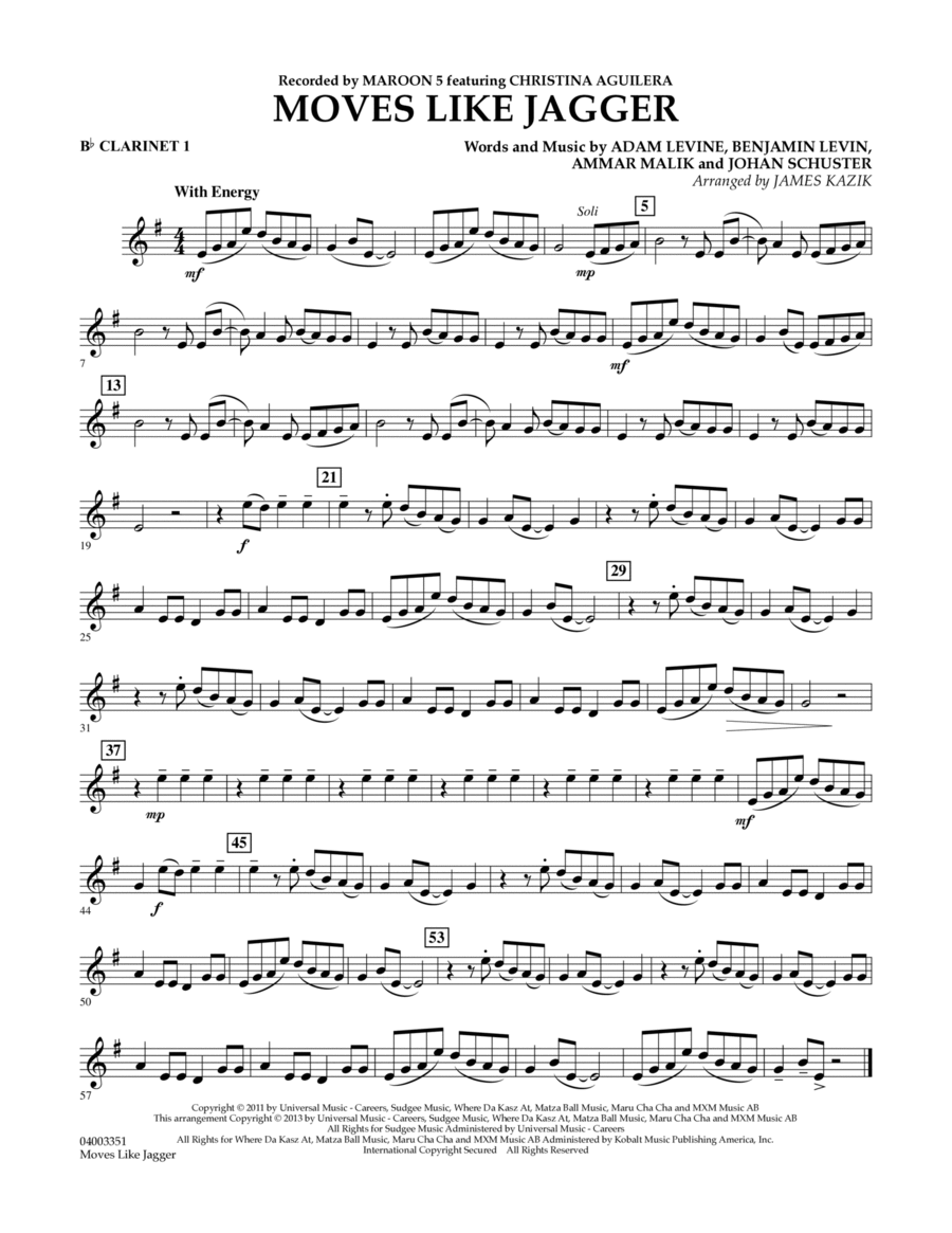 Moves Like Jagger - Bb Clarinet 1 Concert Band scores gallery preview page 1