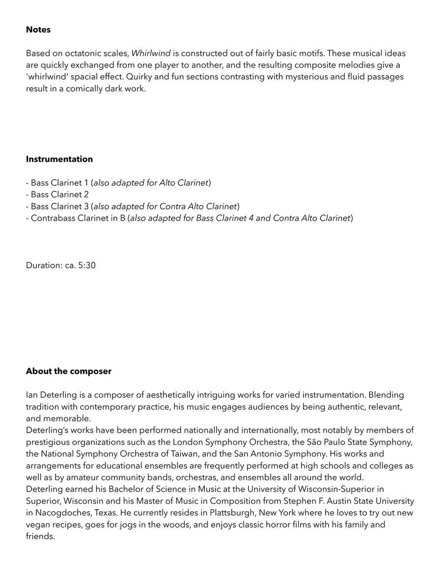 Whirlwind, Op. 6 (low clarinet quartet) Clarinet Quartet scores gallery preview page 4