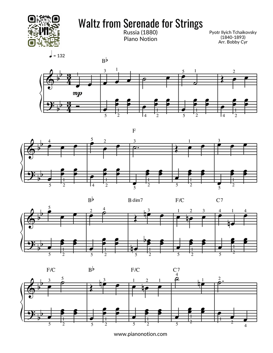 Waltz from Serenade for Strings (Piano Solo) String Orchestra scores gallery preview page 1