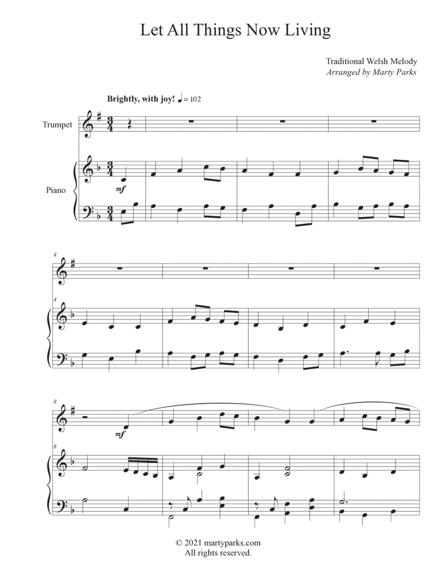 Let All Things Now Living (Trumpet-Piano) Let All Things Now Living (Trumpet-Piano) Trumpet Solo scores gallery preview page 1