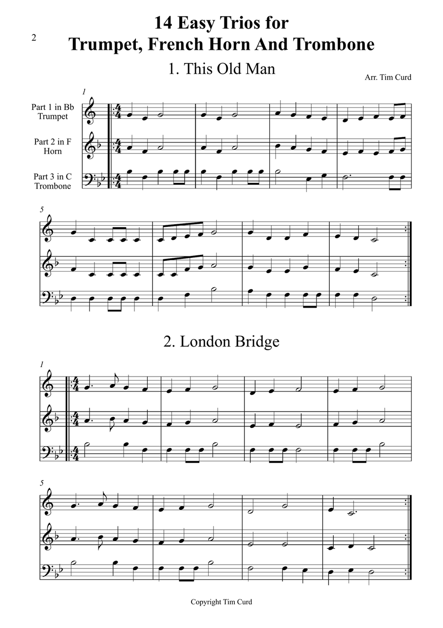 14 Easy Trios For Trumpet, French Horn And Trombone Brass Trio scores gallery preview page 2