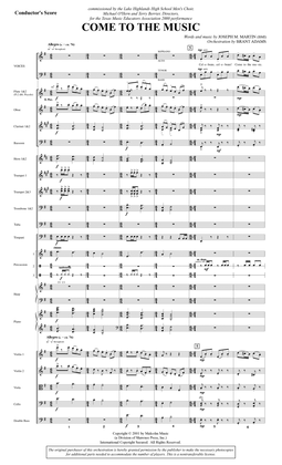 Book cover for Come to the Music - Score