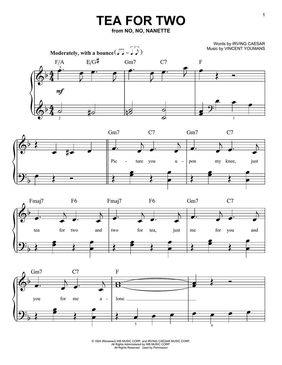 Tea For Two Easy Piano scores gallery preview page 1
