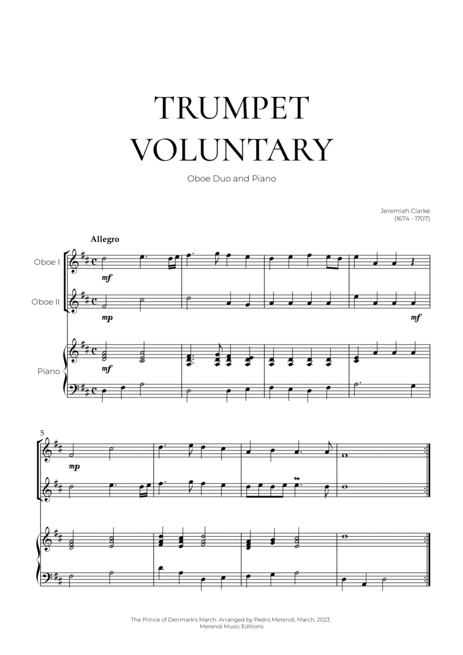 Trumpet Voluntary (Oboe Duo and Piano) - Jeremiah Clarke Oboe scores gallery preview page 1