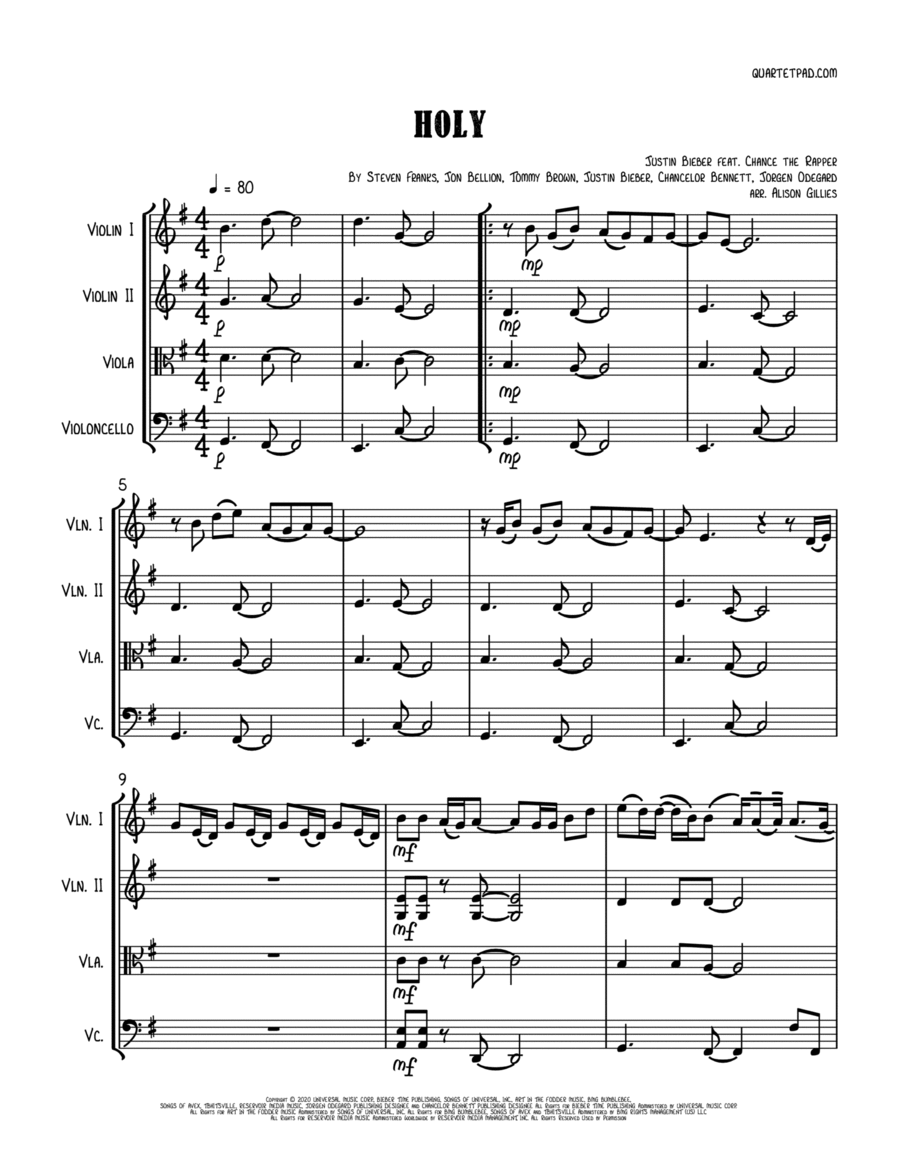 Holy String Quartet scores gallery preview page 1