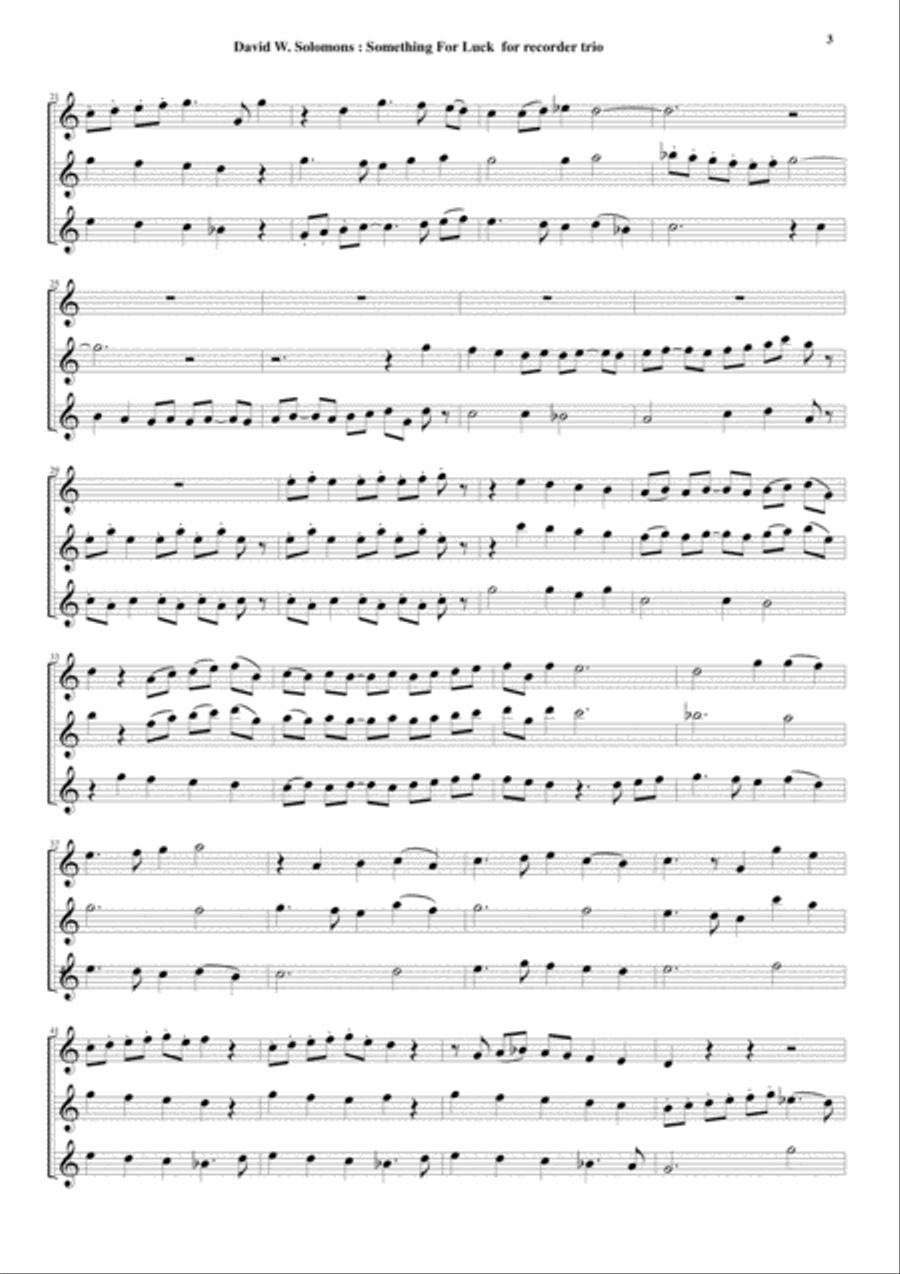 David Warin Solomons: Something for Luck for soprano recorder and two alto recorders Small Ensemble scores gallery preview page 3