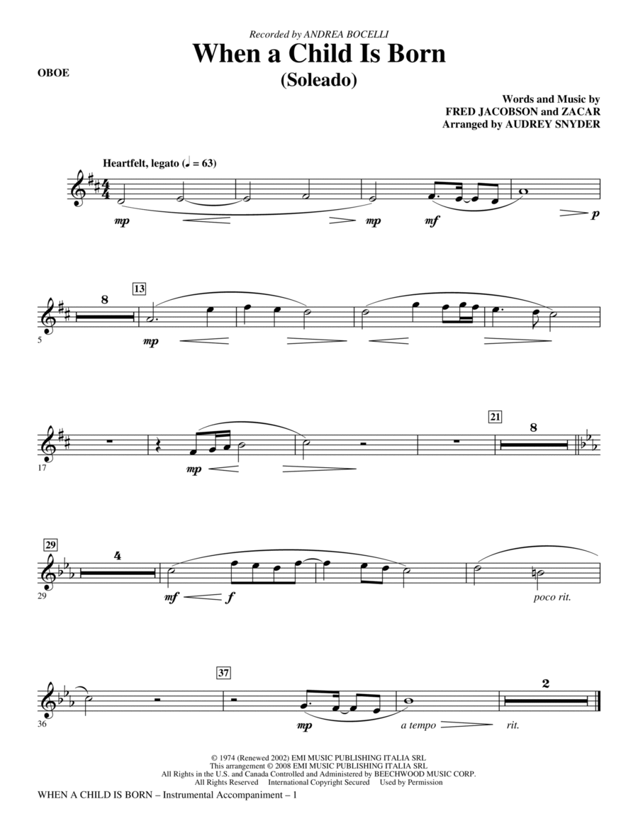 When A Child Is Born (Soleado) - Oboe Choir scores gallery preview page 1