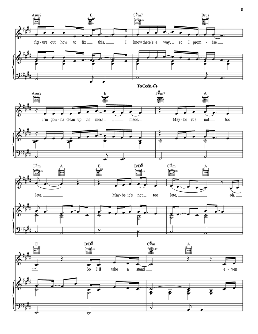 It's Not Too Late (from Camp Rock 2) Piano, Vocal, Guitar scores gallery preview page 3