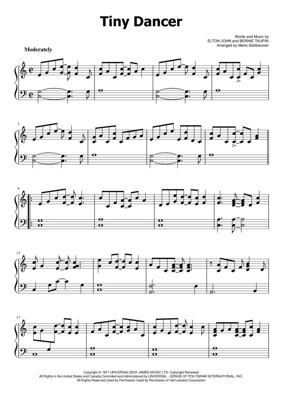 Tiny Dancer Piano Solo scores gallery preview page 1